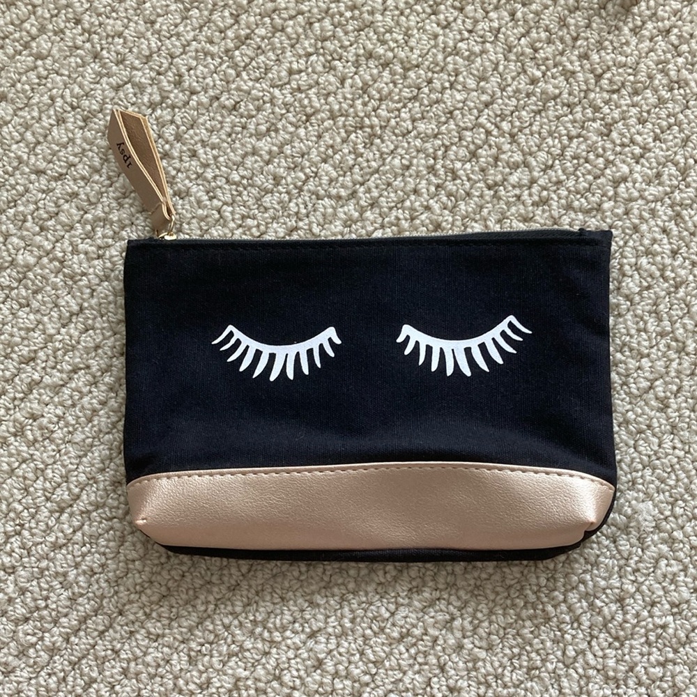 Ipsy Cosmetic Case Eyelash Eyes Black Tan Bag 5” x 7.5” Like New